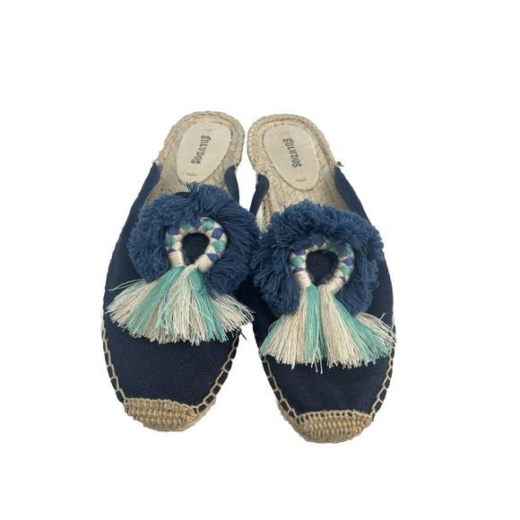 Soludos Espadrille Kiki Slip On Mule Tassel Size 8.5 Blue Travel Cruise Summer - Picture 1 of 7